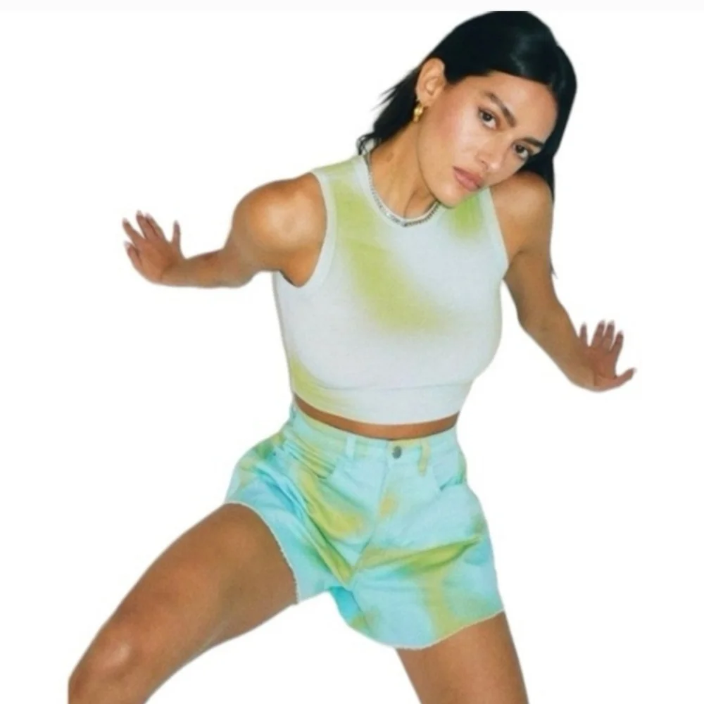 WEWOREWHAT  Blue & Green Tie Dye Women's Cut Off Denim Shorts Size 27/28